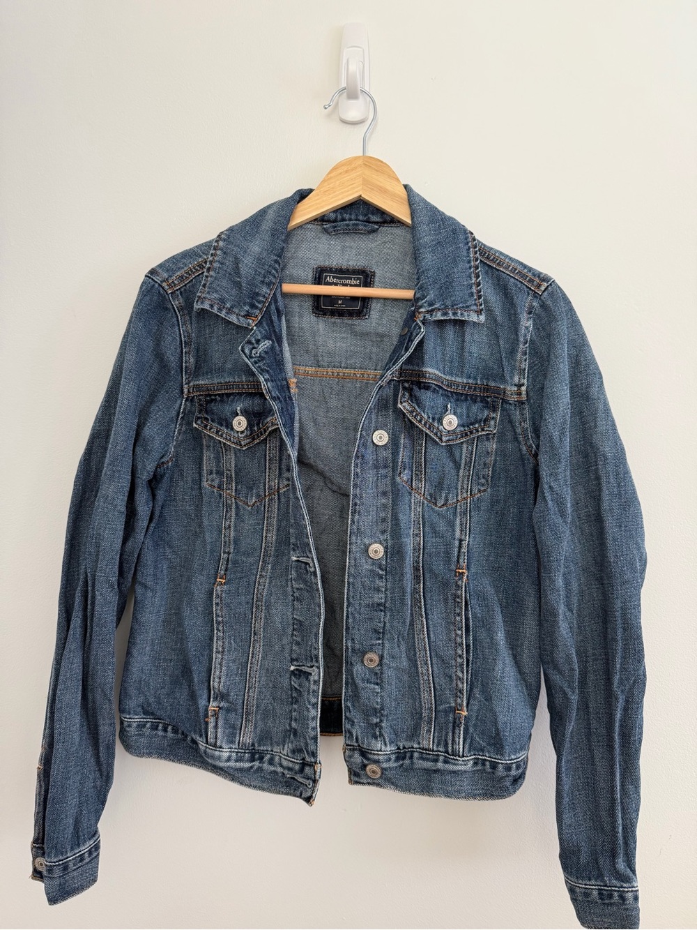 Abercrombie & Fitch Distressed Medium Blue Denim Jacket